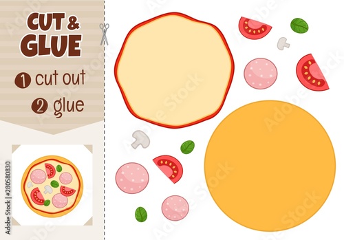 Education paper game for preshool children. Vector illustration of cartoon pizza. photo