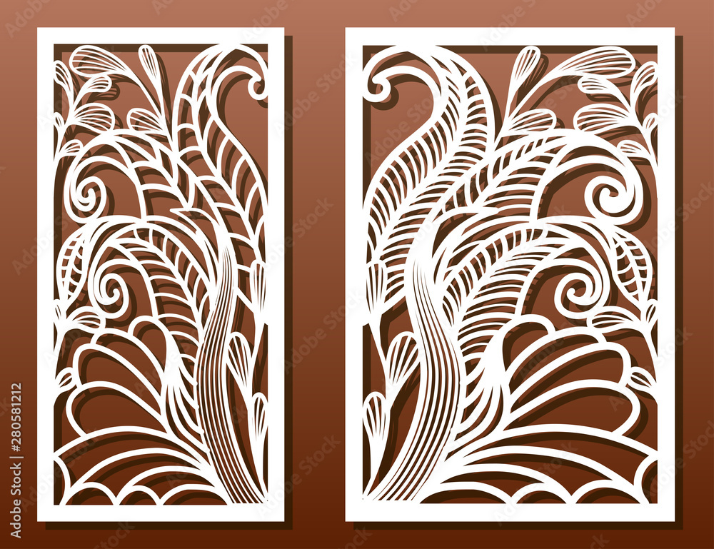 Laser cut panels with floral pattern. Die templates, cut-out for wood or  metal decor or fretwork Stock Vector