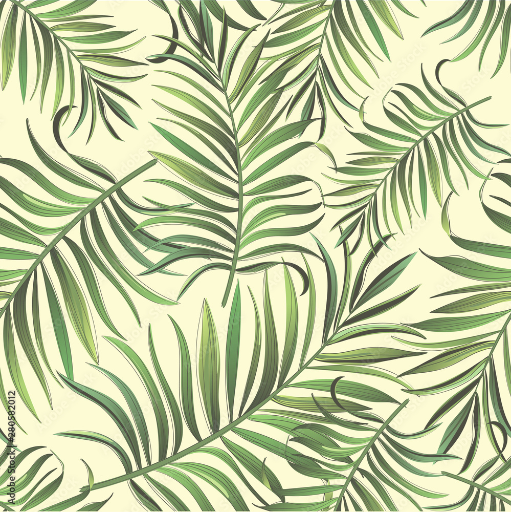 Jungle vector pattern with tropical leaves.Trende summer print.