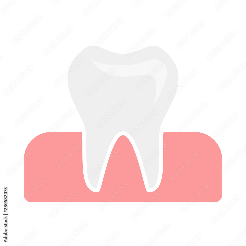 Flat icon white single tooth in healthy gums. Vector illustration. Flat icon white single tooth in healthy gums. Vector illustration.