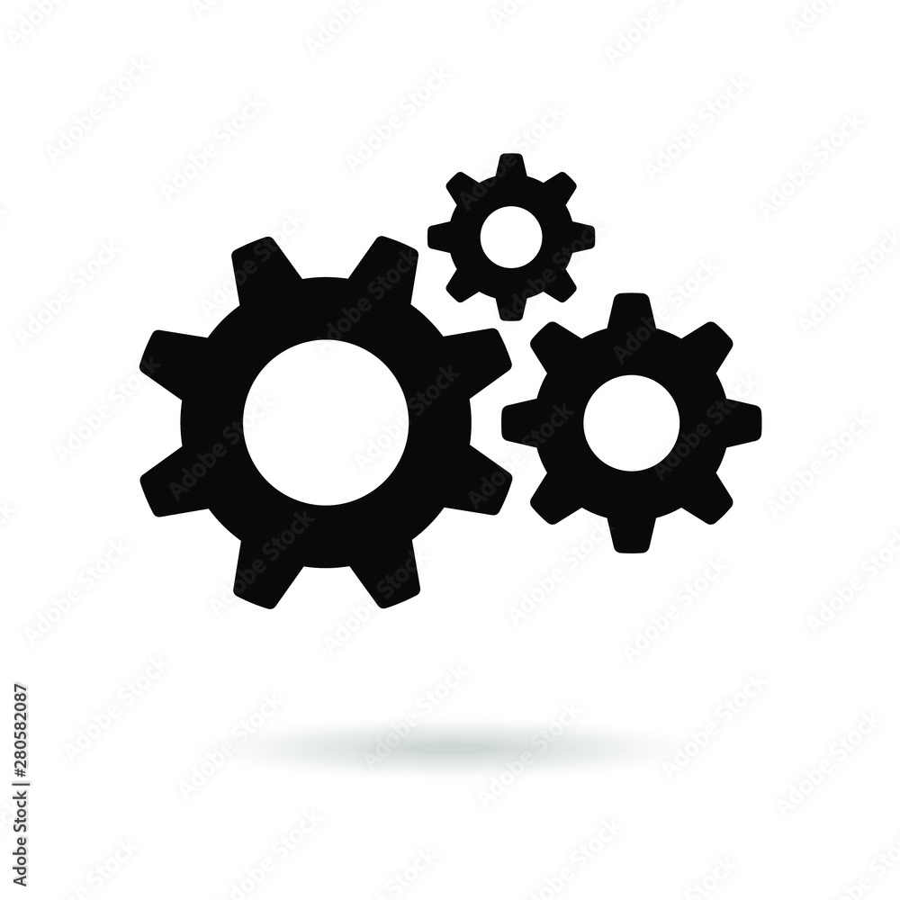 Black gear icon. Engineering cogwheel symbol Black gear icon. Engineering cogwheel symbol