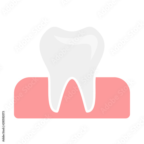 Flat icon white single tooth in healthy gums. Vector illustration.