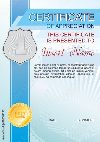 Vector template certificate of appreciation  with colorful stripy pattern and place for text. Design usable for diploma for best student, invitation, gift voucher, coupon, official or different awards