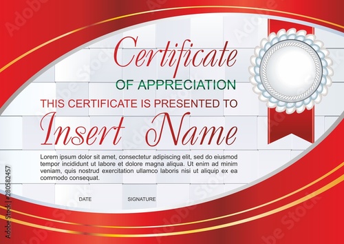 Vector template certificate of appreciation  with colorful stripy pattern and place for text. Design usable for diploma for best student, invitation, gift voucher, coupon, official or different awards