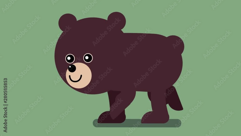 100 baby animals. Walk cycle of a cute baby dark brown bear. 2D animation made in 4K, loopable clip with alpha channel. Isolated 100 baby animals. Walk cycle of a cute baby dark brown bear. 2D animation made in 4K, loopable clip with alpha channel. Isolated