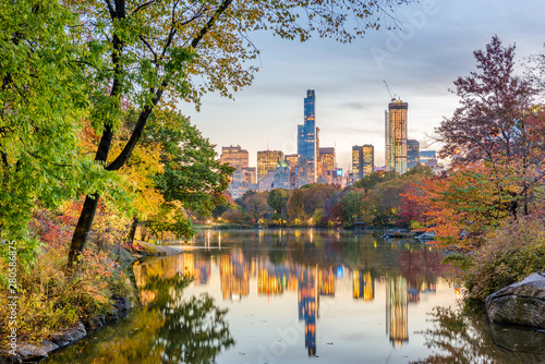 Central Park during autumn in New York City at twilight.