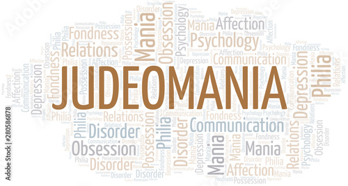 Judeomania word cloud. Type of mania, made with text only.