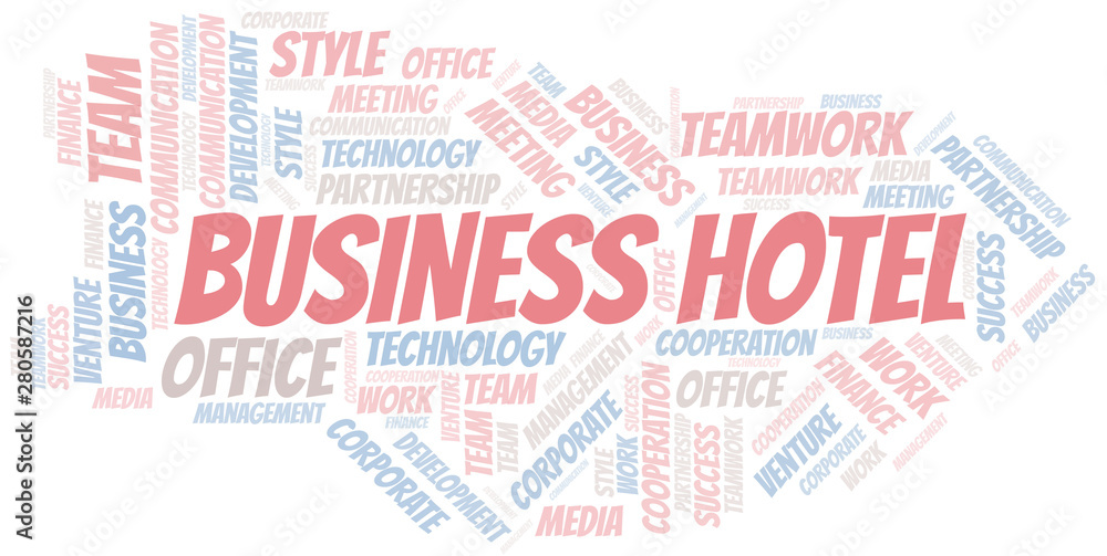 Business Hotel word cloud. Collage made with text only.