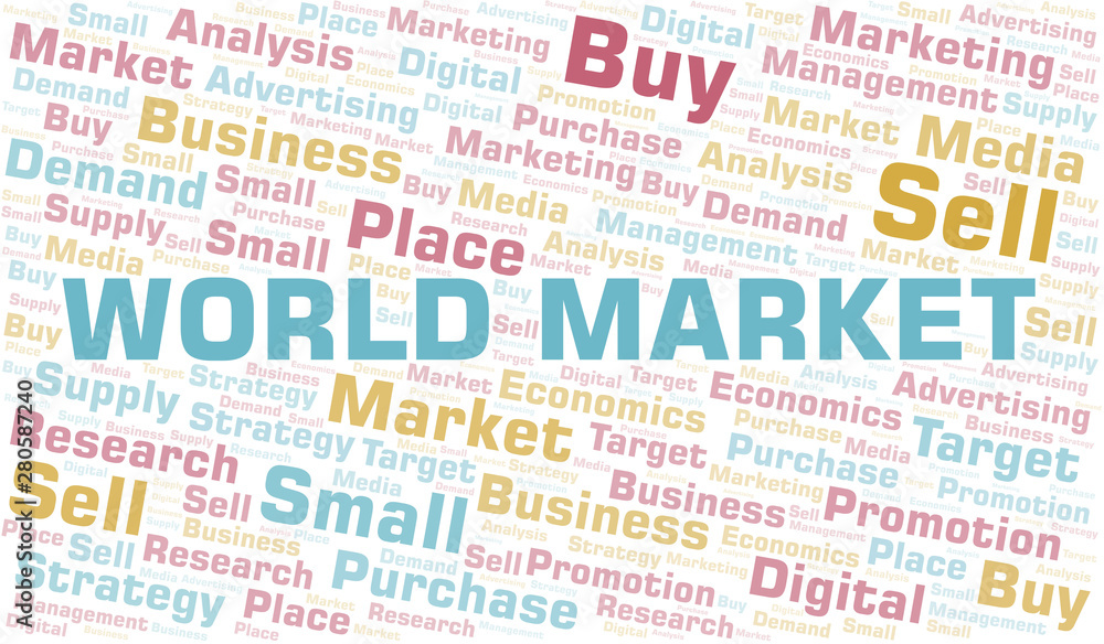 World Market word cloud. Vector made with text only.