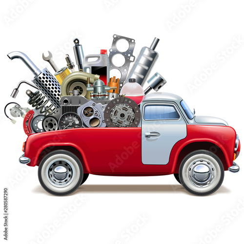 Vector Delivery Truck with Car Parts