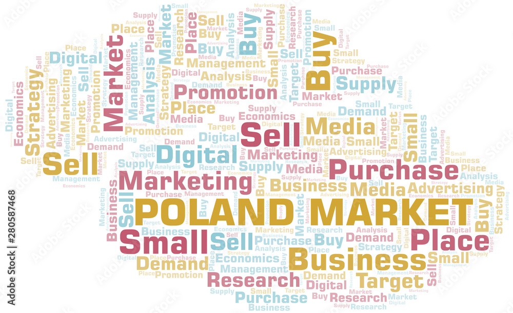 Poland Market word cloud. Vector made with text only.