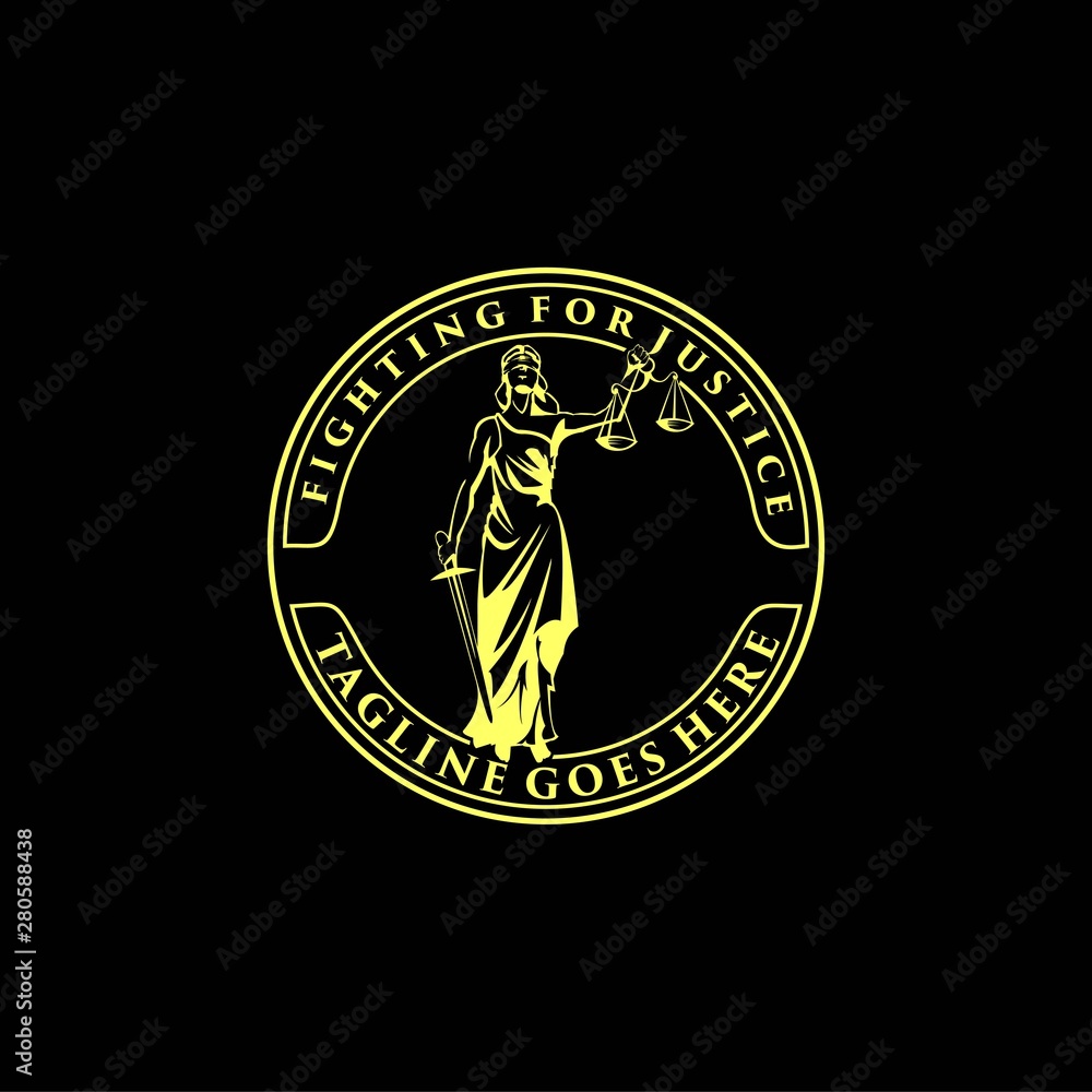 Naklejka premium goddes justice. fighting justice. exclusive logo designs inspiration.