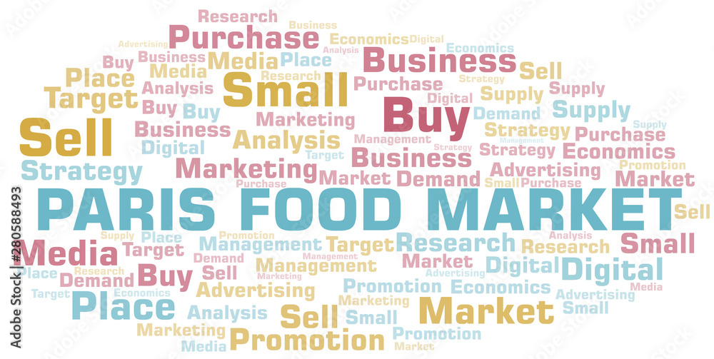 Paris Food Market word cloud. Vector made with text only.