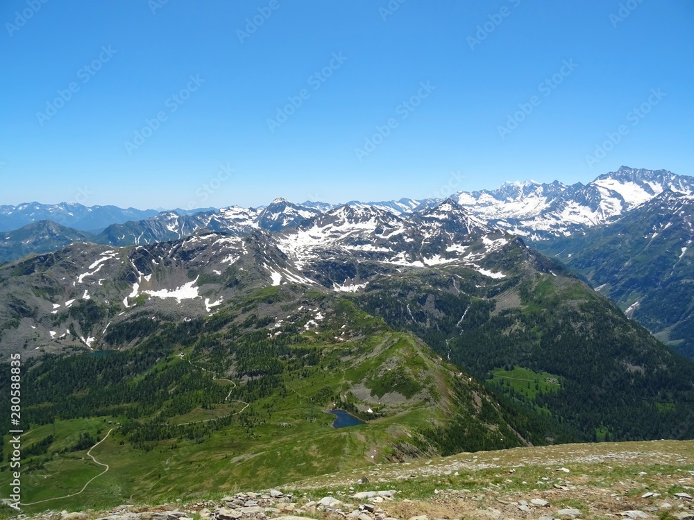 The Alps during a sunny summer day in Val Bognanco, near the town of Domodossola, Italy - June 2019.