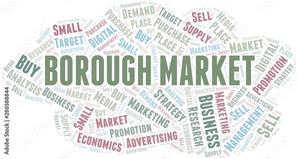 Borough Market word cloud. Vector made with text only.