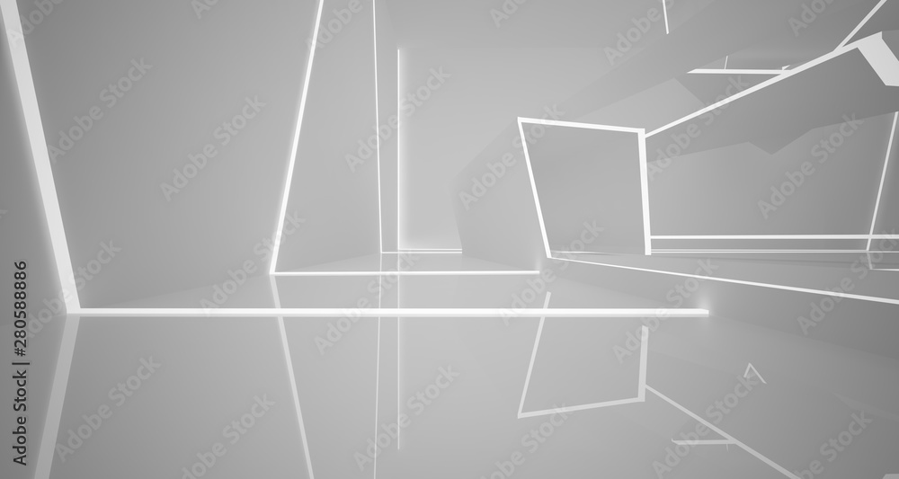 Abstract white interior with neon lighting. 3D illustration and rendering. Abstract white interior with neon lighting. 3D illustration and rendering.