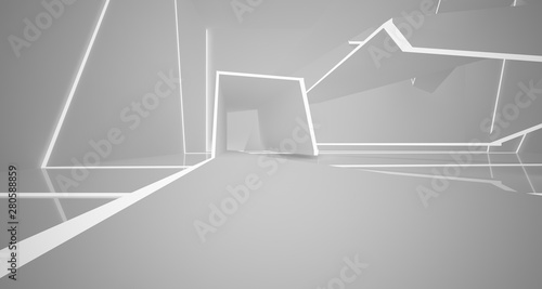 Abstract white interior with neon lighting. 3D illustration and rendering.