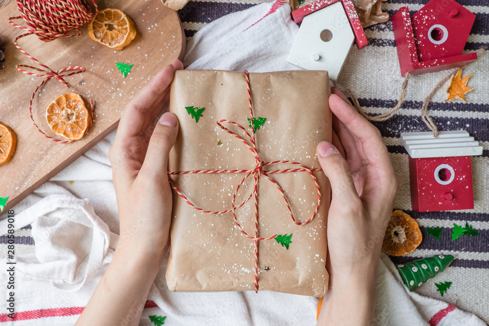 Fototapeta premium Woman's hands holding a Christmas/new year present