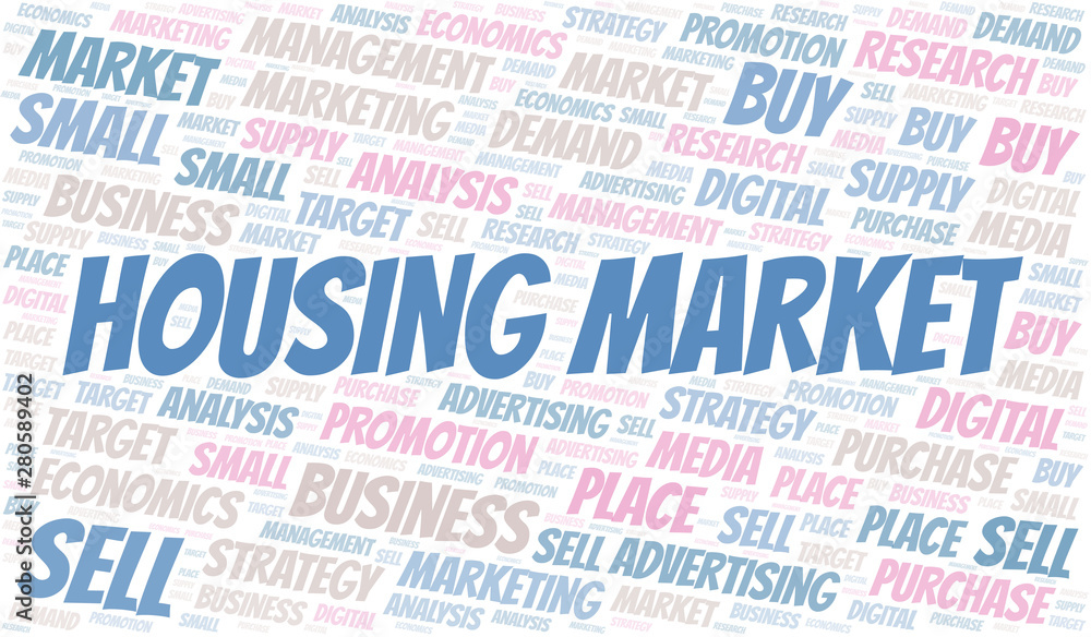 Housing Market word cloud. Vector made with text only.