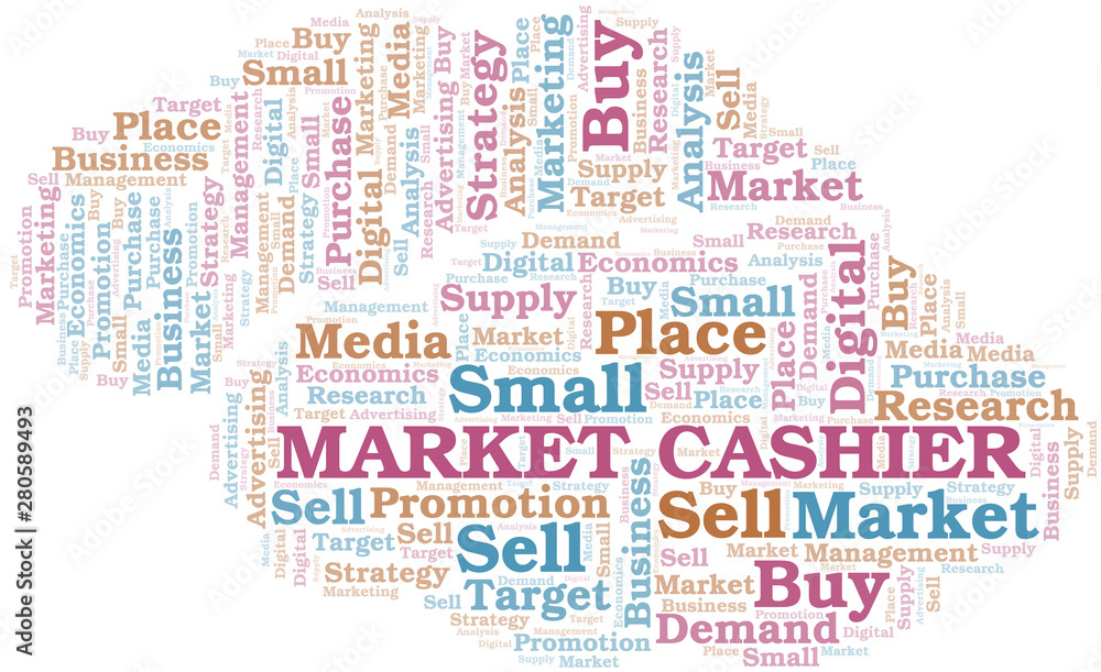 Fototapeta premium Market Cashier word cloud. Vector made with text only.