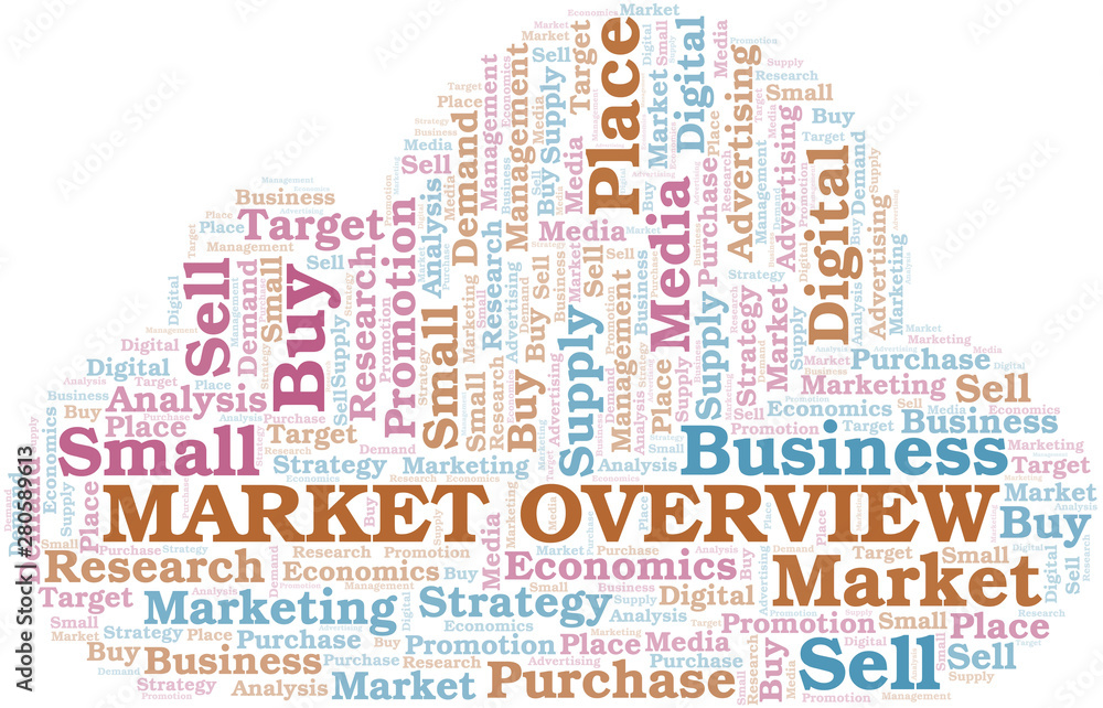 Obraz premium Market Overview word cloud. Vector made with text only.