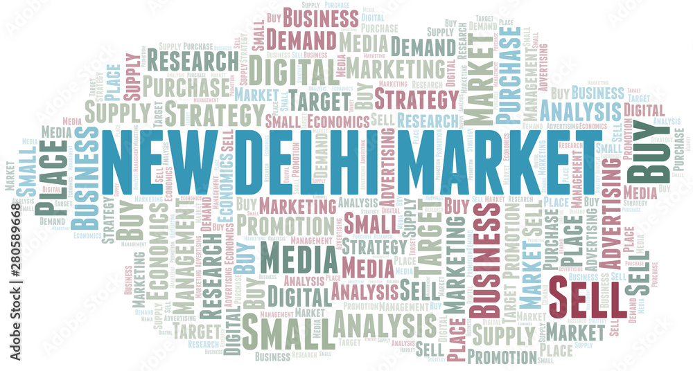 New Delhi Market word cloud. Vector made with text only.