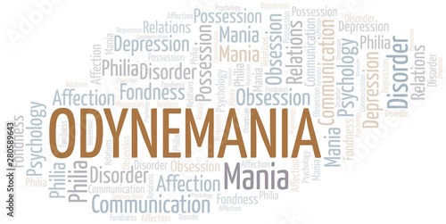 Odynemania word cloud. Type of mania, made with text only.