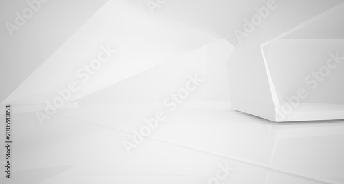 Abstract white parametric interior with window. 3D illustration and rendering.