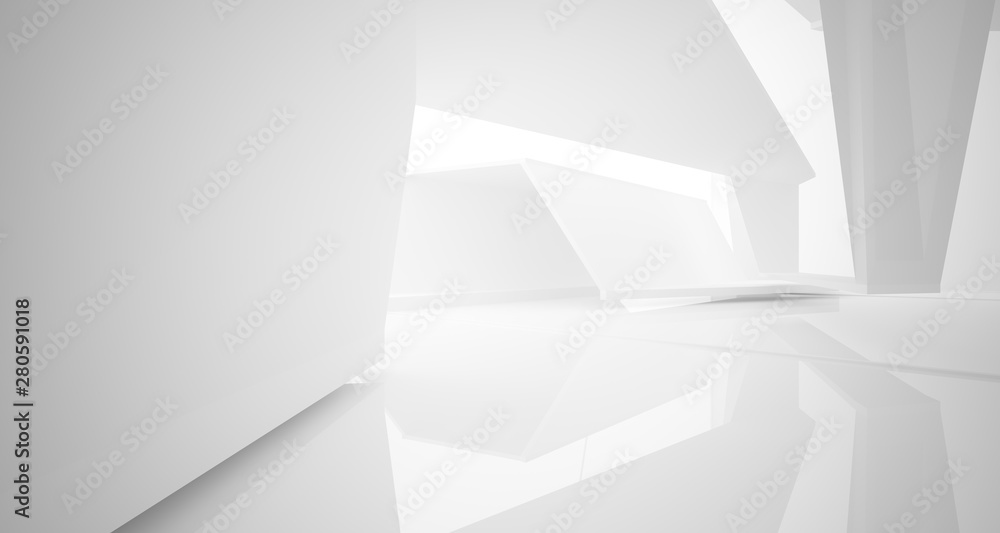 Abstract white parametric interior with window. 3D illustration and rendering. Abstract white parametric interior with window. 3D illustration and rendering.