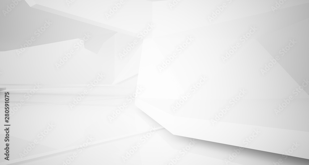 Abstract white parametric interior with window. 3D illustration and rendering.