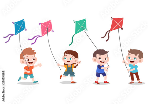kids playing kite Vector illustration
