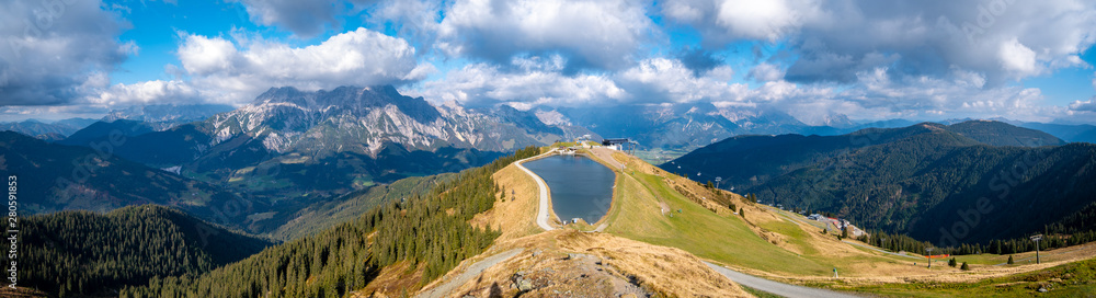 Panorama view on Austrian Alps called the Steinere Meer in the region of Fieberbrunn