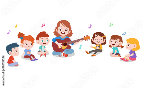kids teacher music guitar vector illustration