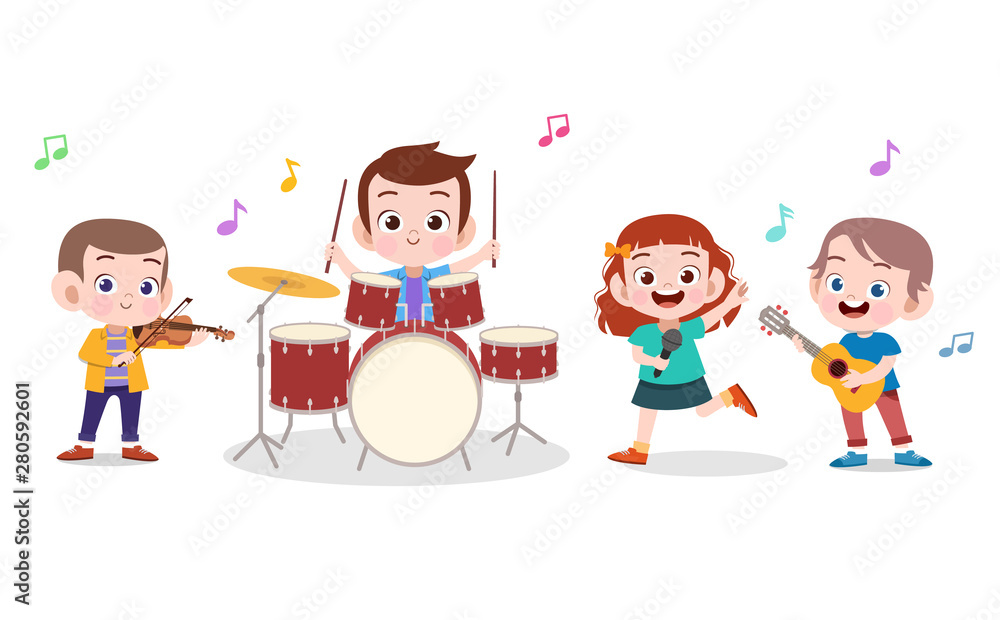Cartoon little kids playing music vector Cartoon little kids playing music vector