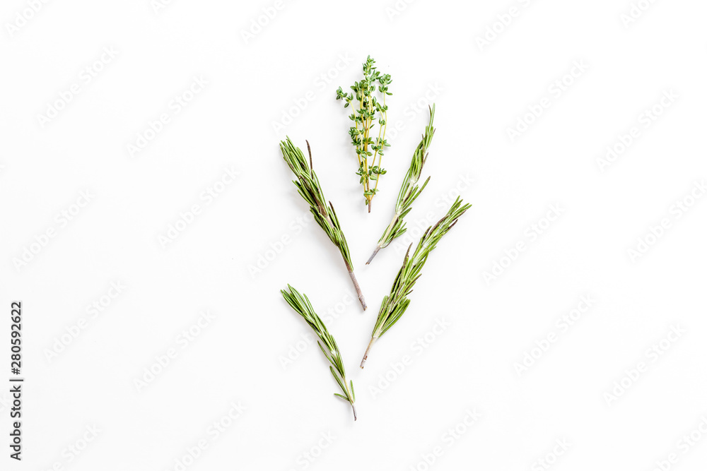 Healing herbs for medicine on white background top view Healing herbs for medicine on white background top view