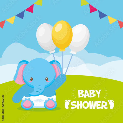 elephant with balloons toy baby shower card