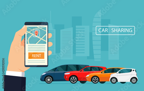 Car sharing concept banner. Vector flat illustration.