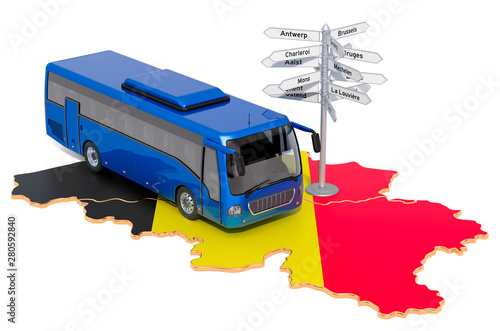 Belgium Bus Tours concept. 3D rendering
