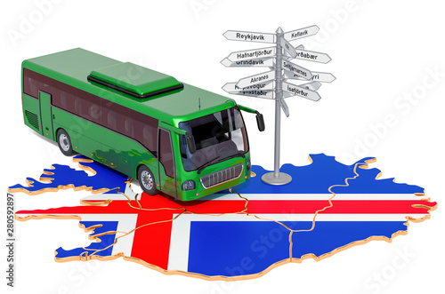 Iceland Bus Tours concept. 3D rendering