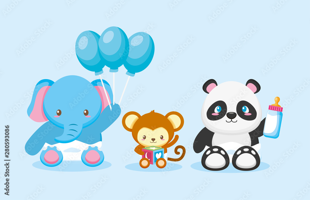 elephant panda and monkey balloons toy baby shower card elephant panda and monkey balloons toy baby shower card