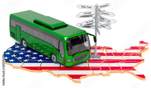 The USA Bus Tours concept. 3D rendering