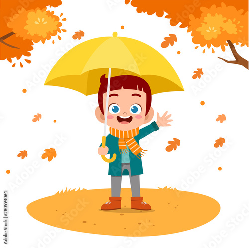 happy kids autumn vector illustration
