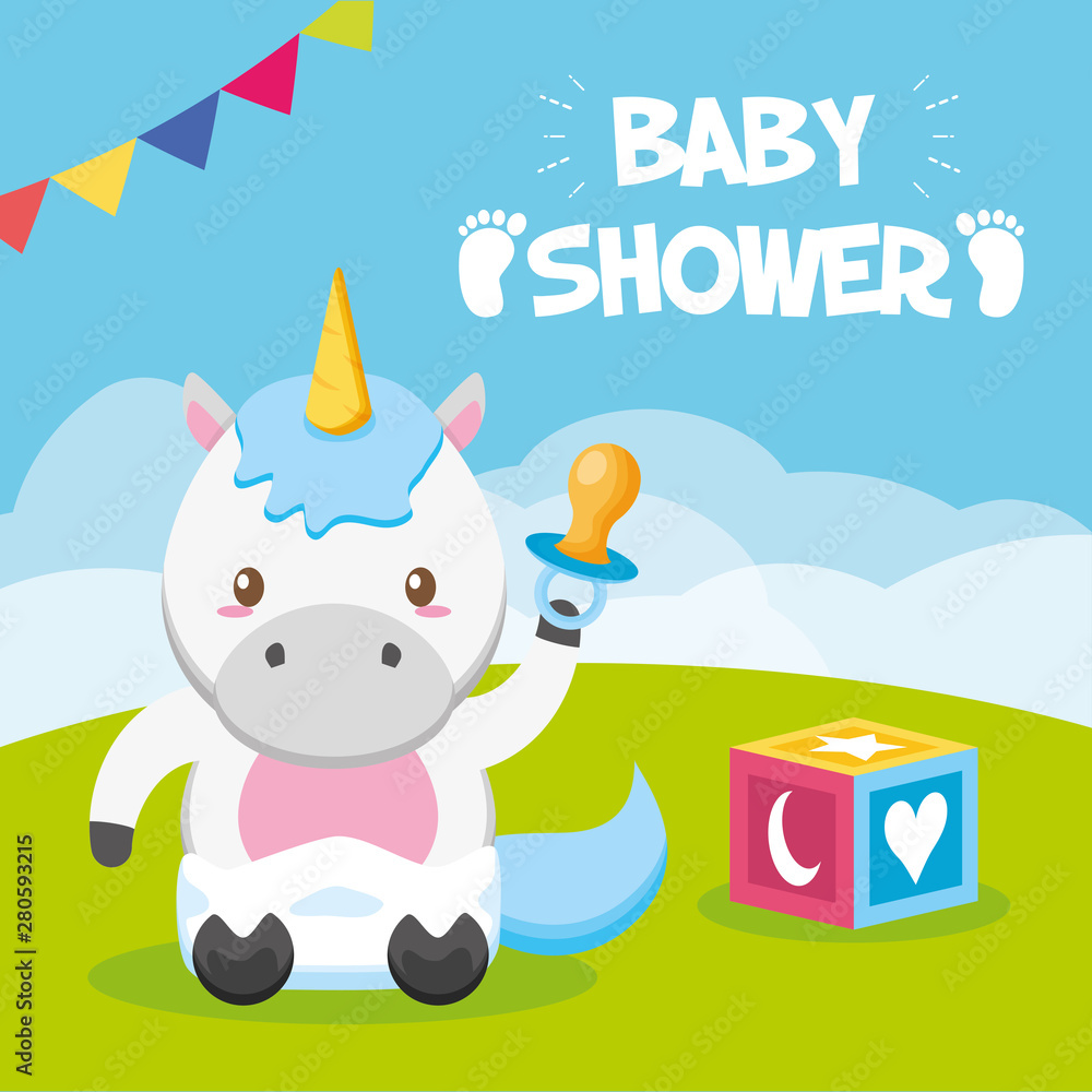 Obraz premium unicorn pacifier toy baby shower card