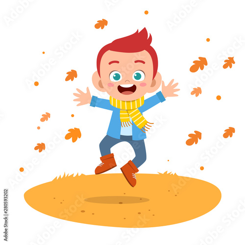 happy kids autumn vector illustration