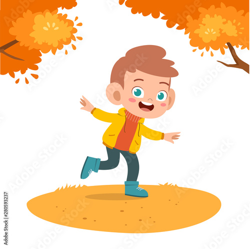 happy kids autumn vector illustration