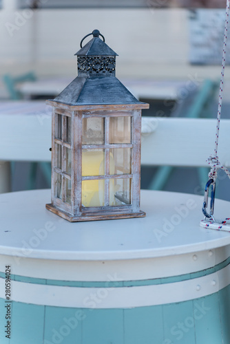 Wooden lamp with candle