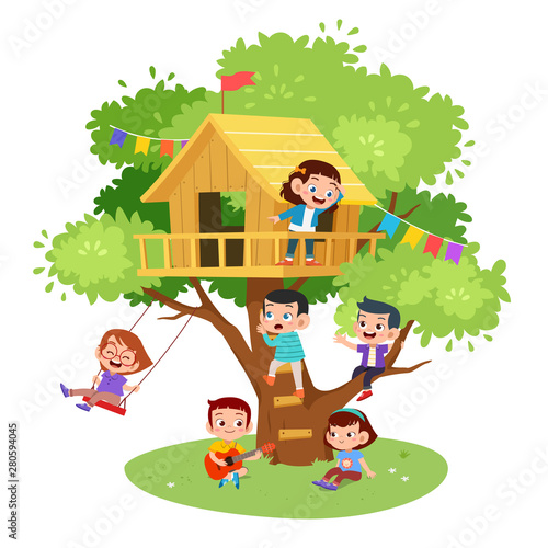 kids tree house vector illustration