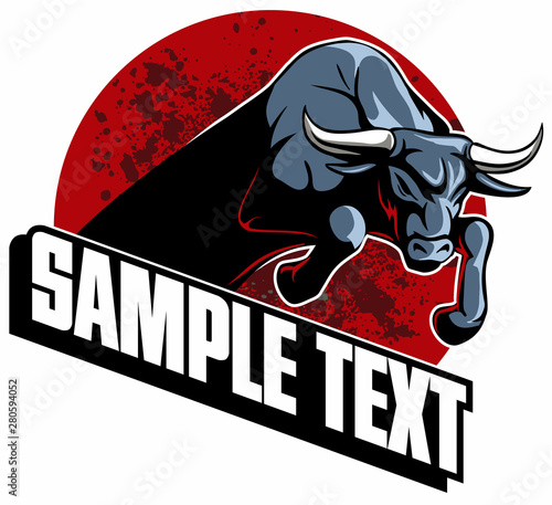 Running, jumping bull, vector image.