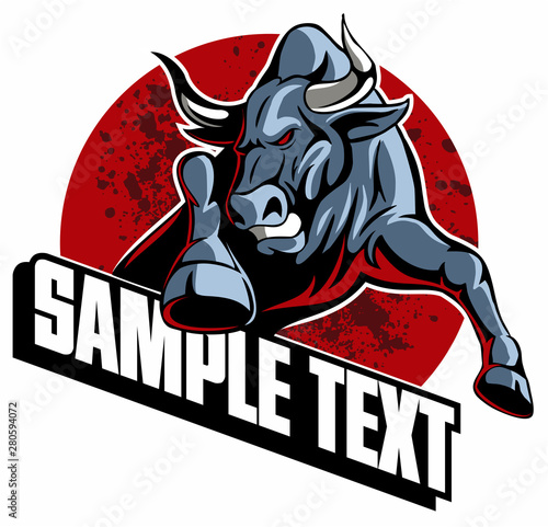Running, jumping bull, vector image.