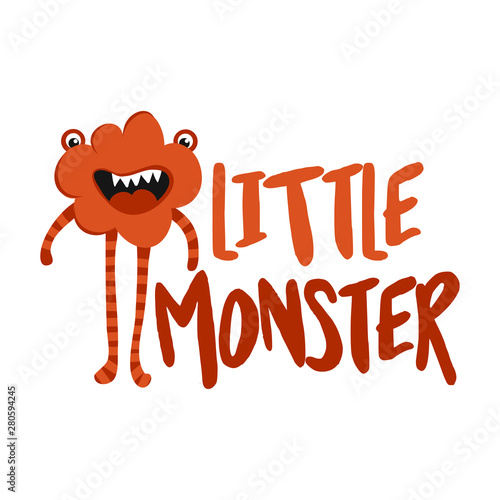 Little monster - print design with beast character - funny hand drawn doodle, cartoon yeti. Good for Poster or t-shirt textile graphic design. Vector hand drawn illustration.